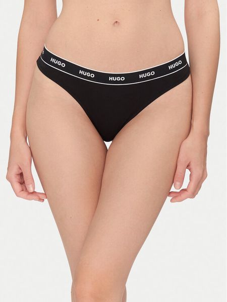 HUGO Stringi Thong Stripe Pyp 50545700 Czarny. Czarne stringi Hugo, bez wzorów, z bawełny. Za 49.99 zł.