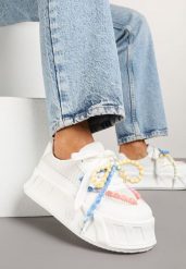Białe Sneakersy na Platformie Ozdobione Koralikami Isivisa. Białe obuwie sportowe damskie Renee, bez zapięcia. Za 89.99 zł.