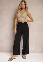 Czarne Spodnie Palazzo High Waist z Bawełny Wykończone Gumką w Talii Nellsea. Czarne spodnie materiałowe damskie Renee, bez wzorów, z bawełny. Za 39.99 zł.