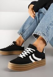 Czarne Sneakersy Typu Kultowe Tenisówki na Grubej Podeszwie z Tłoczeniem Lisanitea. Czarne obuwie sportowe damskie Renee, z jeansu, bez zapięcia, tenisowe. Za 79.99 zł.