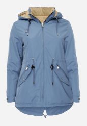 Niebiesko-Beżowa Przejściowa Kurtka Dwustronna o Kroju Parki z Pikowaniem Wewnątrz Zidelle. Niebieskie kurtki damskie Born2be, l, bez wzorów, z jeansu, z kapturem. Za 99.99 zł.