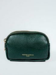 Victor & Hugo Paris Skórzany portfel "Gema" w kolorze ciemnozielonym - 15 x 10 x 5 cm rozmiar: onesize. Zielone portfele damskie Victor & Hugo Paris, bez wzorów, z materiału. Za 104.99 zł.