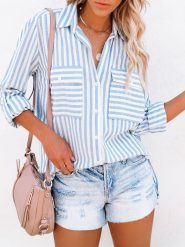 Milan Kiss Koszula w kolorze błękitno-białym rozmiar: L. Białe koszule damskie Milan Kiss, l, bez wzorów, z bawełny, bez kołnierzyka, bez ramiączek. Za 130.99 zł.