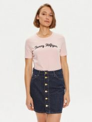 Tommy Hilfiger T-Shirt Script WW0WW42589 Różowy Regular Fit. Czerwone t-shirty damskie Tommy Hilfiger, s, bez wzorów, z bawełny, bez kołnierzyka. Za 119.99 zł.