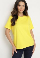 Żółty Gładki T-shirt z Krótkimi Rękawami Elisza. Żółte t-shirty damskie Born2be, m, bez wzorów, bez kołnierzyka. Za 29.99 zł.