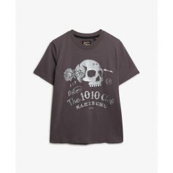 Koszulka damska Superdry Super Skull. Szare bluzki damskie Superdry, bez wzorów, bez kołnierzyka, bez ramiączek. W wyprzedaży za 125.80 zł.