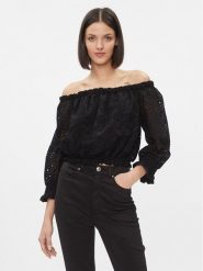 Guess Bluzka Rafa W3GH95 WFDC0 Czarny Regular Fit. Czarne bluzki damskie Guess, xxl, z aplikacjami, z bawełny, bez kołnierzyka, bez ramiączek. Za 409.99 zł.