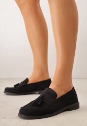 Czarne Mokasyny VICES ze Skórzaną Wkładką i Frędzlami Leuconisse. Czarne mokasyny damskie Born2be, z jeansu, bez obcasa. Za 89.99 zł.