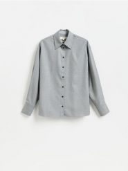 Koszula oversize z wełną - jasnoszary. Szare koszule damskie Reserved, l, bez wzorów, z tkaniny, bez kołnierzyka, bez ramiączek. Za 239.99 zł.