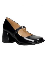 Wojas Skórzane czółenka w kolorze czarnym z paskiem rozmiar: 39. Czarne czółenka damskie Wojas, bez wzorów, z okrągłym noskiem, bez obcasa. Za 341.39 zł.