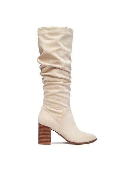 Nine West Kozaki CEO-BASZIRA-01 Écru. Kozaki damskie Nine West, z materiału, bez obcasa, na słupku, bez zapięcia. Za 299.99 zł.