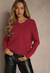 Bordowy Sweter z Dodatkiem Kaszmiru i Trójkątnym Dekoltem Silefera. Czerwone swetry klasyczne damskie Renee, z jeansu, bez kołnierzyka. Za 99.99 zł.