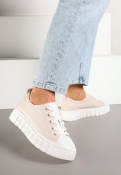 Beżowe Sznurowane Sneakersy Vices na Płaskiej Podeszwie Firori. Brązowe obuwie sportowe damskie Born2be, z jeansu, bez zapięcia. Za 99.99 zł.