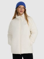 4F Kurtka puchowa z wypełnieniem syntetycznym damska - biała L. Brązowe kurtki damskie 4F, na zimę, l, bez wzorów, z puchu, bez kaptura. Za 349.99 zł.