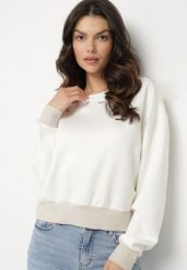 Biała Bluza z Metaliczną Nicią Ilasila. Białe bluzy damskie Born2be, l, z aplikacjami, z jeansu, bez kaptura. Za 54.99 zł.