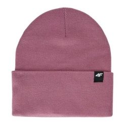 Czapka zimowa damska outdoor. Czerwone czapki damskie 4F, na zimę, z aplikacjami, z dzianiny. Za 71.99 zł.