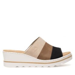 Klapki Rieker. Klapki damskie Rieker, bez wzorów, bez obcasa, bez zapięcia. Za 269.99 zł.