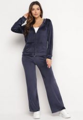 Granatowy Welurowy Komplet Dresowy Bluza z Kapturem i Szerokie Spodnie Atiferi. Niebieskie bluzy damskie Born2be, l, bez wzorów, z dresówki, z kapturem. Za 84.99 zł.