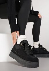 Czarne Sneakersy Śniegowce na Platformie Velavine. Czarne obuwie sportowe damskie Renee, z jeansu, bez zapięcia. Za 109.99 zł.