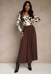 Brązowa Rozkloszowana Spódnica z Bawełny Tussala. Brązowe spódnice damskie Renee, l, bez wzorów, z bawełny, eleganckie, maxi. Za 109.99 zł.