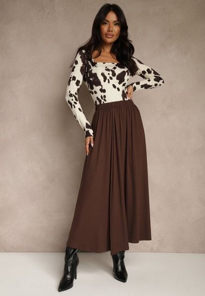 Brązowa Rozkloszowana Spódnica z Bawełny Tussala. Brązowe spódnice damskie Renee, s, bez wzorów, z bawełny, eleganckie, maxi. Za 109.99 zł.