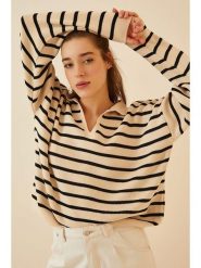 Happiness Istanbul Sweter w kolorze beżowo-czarnym rozmiar: onesize. Brązowe swetry klasyczne damskie Happiness Istanbul, ze splotem, bez kołnierzyka. Za 109.26 zł.