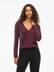 Vila Koszulka "Vieleinas" w kolorze bordowym rozmiar: XL. Czerwone koszulki damskie Vila, xl, bez wzorów, bez kołnierzyka, bez ramiączek. Za 83.03 zł.