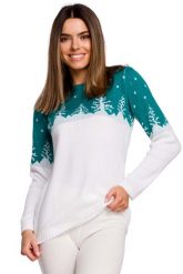 Sweter z Motywem Choinek -- Szmaragdowy. Zielone swetry klasyczne damskie MOE, uniwersalny, z materiału, bez kołnierzyka. Za 211.90 zł.