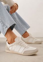 Beżowe Sneakersy w Stylu Klasycznych Tenisówek z Marszczeniem z Tyłu Aiglise. Brązowe obuwie sportowe damskie Renee, z jeansu, bez zapięcia, tenisowe. Za 109.99 zł.