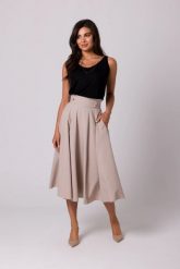Rozkloszowana spódnica z wysokim stanem i kieszeniami beż. Spódnice damskie Bewear, na lato, m, bez wzorów, midi. Za 319.00 zł.