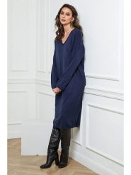 So Cachemire Sukienka dzianinowa "Palerme" w kolorze granatowym rozmiar: M. Niebieskie sukienki damskie So Cachemire, bez wzorów, z dzianiny, bez ramiączek. Za 218.95 zł.