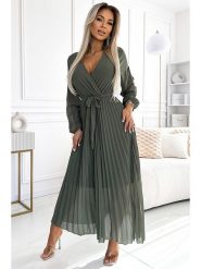 Numoco Sukienka plisowana w kolorze khaki rozmiar: onesize. Brązowe sukienki damskie NUMOCO, bez wzorów, z tkaniny, bez ramiączek. Za 144.58 zł.