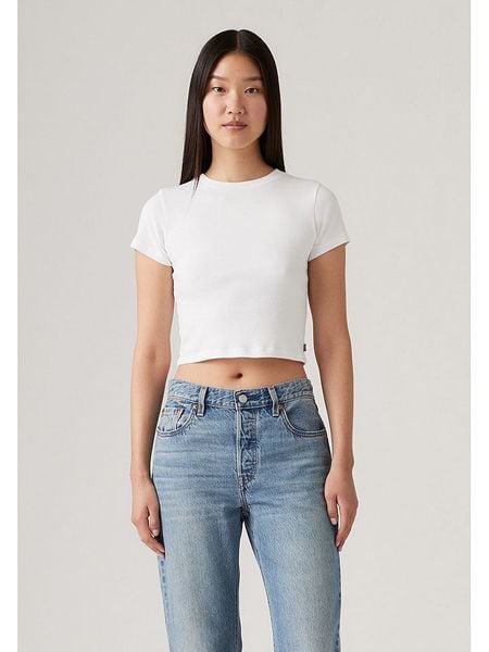 Levi's Koszulka w kolorze białym rozmiar: S. Białe bluzki damskie Levi's, s, bez wzorów, z bawełny, bez kołnierzyka, bez ramiączek. Za 58.14 zł.