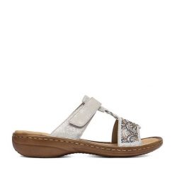 Klapki Rieker. Szare klapki damskie Rieker, bez wzorów, bez obcasa, bez zapięcia. Za 299.99 zł.