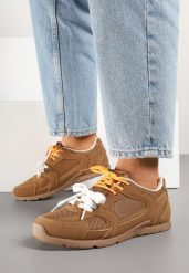 Brązowe Sneakersy z Dwoma Parami Sznurówek Silfita. Brązowe obuwie sportowe damskie Born2be, bez zapięcia, trekkingowe. Za 84.99 zł.