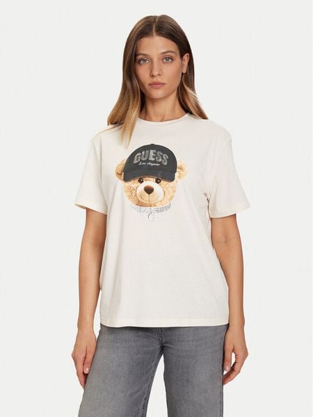 Guess T-Shirt V5BI09 I3Z14 Écru Relaxed Fit. T-shirty damskie Guess, xxs, z aplikacjami, z bawełny, bez kołnierzyka. Za 119.99 zł.