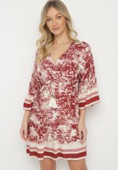 Czerwona Rozkloszowana Sukienka z Wiskozą i Bawełną Ozdobiona Frędzlami Oralline. Czerwone sukienki damskie Born2be, z aplikacjami, z bawełny, eleganckie, bez ramiączek. Za 99.99 zł.