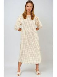 Monki Sukienka w kolorze beżowo-białym rozmiar: XL. Brązowe sukienki damskie Monki, bez wzorów, z bawełny, bez ramiączek. Za 43.99 zł.