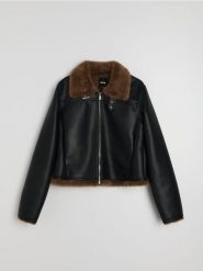 Kurtka bomberka z ocieplanym futerkiem - czarny. Czarne kurtki damskie Sinsay, l, bez wzorów, bez kaptura. Za 139.99 zł.