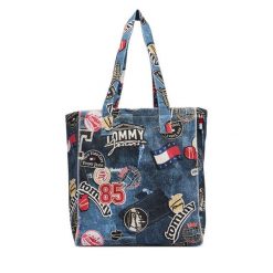 Torebka Tommy Jeans. Niebieskie shopper bag Tommy Jeans, z jeansu, bez dodatków. Za 449.99 zł.