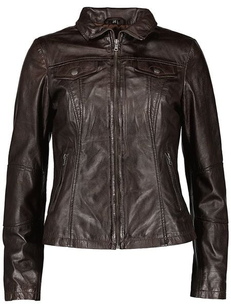 7eleven Skórzana kurtka "Peru" w kolorze ciemnobrązowym rozmiar: 50. Brązowe kurtki damskie 7eleven, bez wzorów, ze skóry, bez kaptura. Za 409.45 zł.