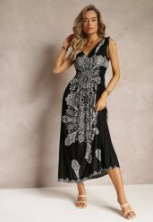 Czarna Długa Sukienka z Wzorem Boho Sznurkami na Ramionach i Gumką w Pasie Hideni. Czarne sukienki damskie Renee, bez wzorów, boho, bez ramiączek. W wyprzedaży za 41.99 zł.