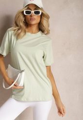 Jasnozielona Bawełniana Koszulka z Krótkim Rękawem Anemila. Zielone bluzki damskie Renee, s, bez wzorów, z bawełny, bez kołnierzyka, bez ramiączek. Za 14.99 zł.