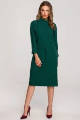 Sukienka elegancka pudełkowa z zaszewkami zielona. Zielone sukienki damskie Stylove, bez wzorów, biznesowe, bez ramiączek. W wyprzedaży za 251.00 zł.