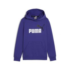 Młodzieżowa bluza z kapturem i dużym dwukolorowym logo Essentials+ PUMA. Niebieskia bluzy damskie Puma, m, bez wzorów, z materiału, z kapturem. W wyprzedaży za 178.40 zł.