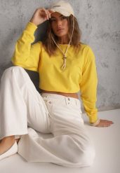 Żółta Bluza z Bawełną ze Ściągaczami przy Rękawach i w Pasie Alberia. Żółte bluzy damskie Renee, l, bez wzorów, z bawełny, bez kaptura. Za 39.99 zł.