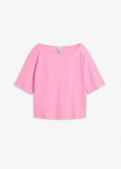 T-shirt z bawełny organicznej o strukturze waflowej. Czerwone t-shirty damskie bonprix, bez wzorów, z bawełny, bez kołnierzyka. Za 64.99 zł.