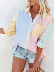 Milan Kiss Bluzka w kolorze błękitno-żółto-jasnoróżowym rozmiar: L. Niebieskie bluzki damskie Milan Kiss, l, bez wzorów, bez kołnierzyka, bez ramiączek. Za 152.26 zł.