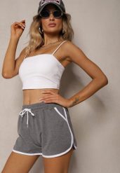 Ciemnoszare Szorty Dresowe z Dodatkiem Bawełny High Waist Wykończone Lamówką Mivorina. Szare spodenki sportowe damskie Renee, l, bez wzorów, z bawełny, z podwyższonym stanem. Za 29.99 zł.