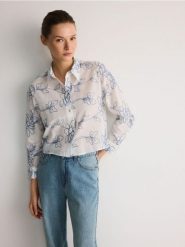 Koszula z nadrukiem - ciemnozielony. Zielone koszule damskie Reserved, l, bez wzorów, z bawełny, bez kołnierzyka, bez ramiączek. W wyprzedaży za 39.99 zł.